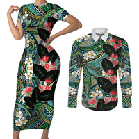 Hawaiian Taro Leaves and Ohia Lehua Couples Matching Short Sleeve Bodycon Dress and Long Sleeve Button Shirt Polynesian Tribal Art Tropical Plants Motifs Colorful LT03 Multicolor - Polynesian Pride