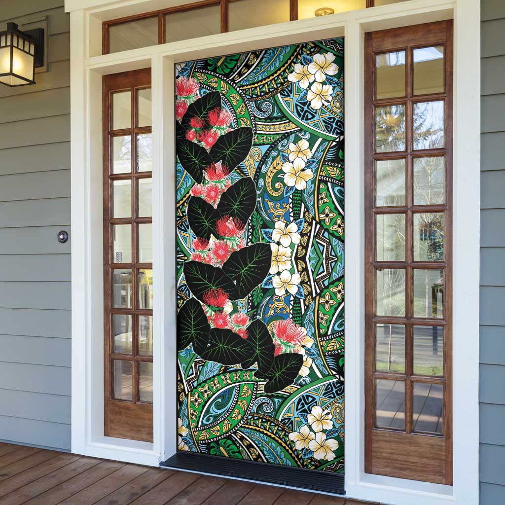 Hawaiian Taro Leaves and Ohia Lehua Door Cover Polynesian Tribal Art Tropical Plants Motifs Colorful LT03 - Polynesian Pride