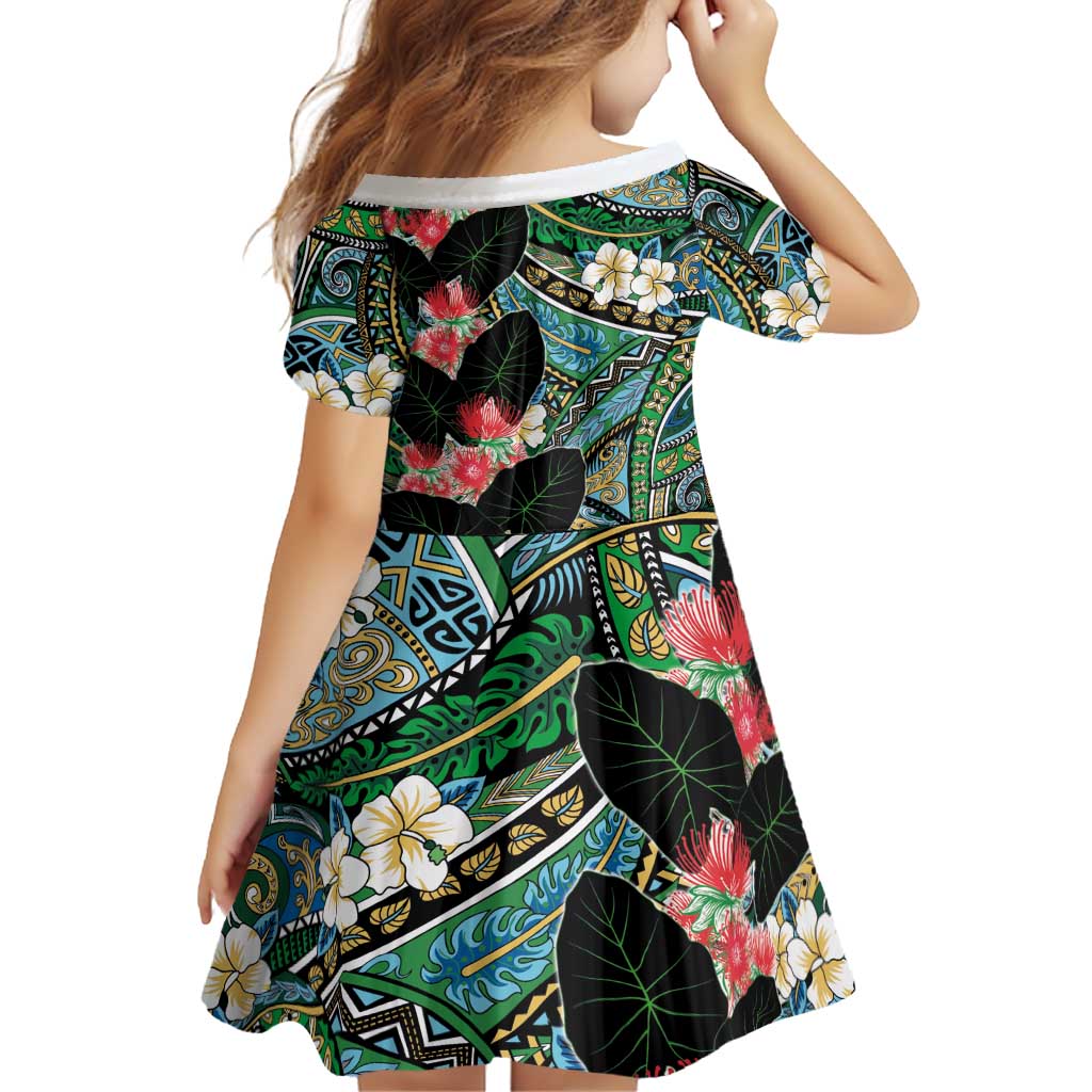 Hawaiian Taro Leaves and Ohia Lehua Family Matching Mermaid Dress and Hawaiian Shirt Polynesian Tribal Art Tropical Plants Motifs Colorful LT03 - Polynesian Pride