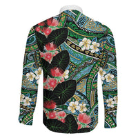 Hawaiian Taro Leaves and Ohia Lehua Family Matching Off Shoulder Maxi Dress and Hawaiian Shirt Polynesian Tribal Art Tropical Plants Motifs Colorful LT03 - Polynesian Pride