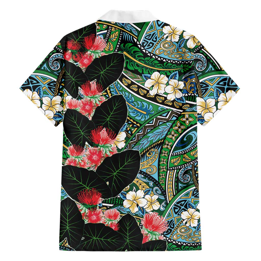 Hawaiian Taro Leaves and Ohia Lehua Family Matching Puletasi and Hawaiian Shirt Polynesian Tribal Art Tropical Plants Motifs Colorful LT03 - Polynesian Pride