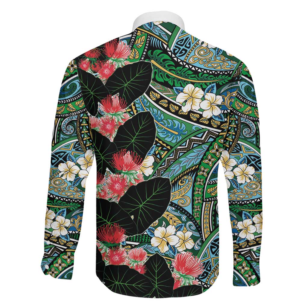 Hawaiian Taro Leaves and Ohia Lehua Family Matching Puletasi and Hawaiian Shirt Polynesian Tribal Art Tropical Plants Motifs Colorful LT03 - Polynesian Pride