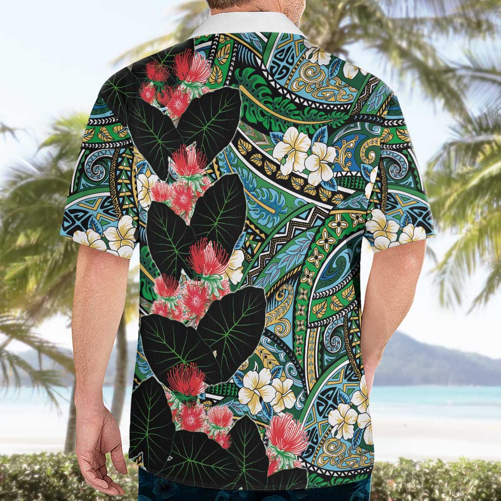 Hawaiian Taro Leaves and Ohia Lehua Hawaiian Shirt Polynesian Tribal Art Tropical Plants Motifs Colorful LT03 - Polynesian Pride