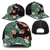 Hawaiian Taro Leaves and Ohia Lehua Mesh Trucker Cap Polynesian Tribal Art Tropical Plants Motifs Colorful LT03 - Polynesian Pride