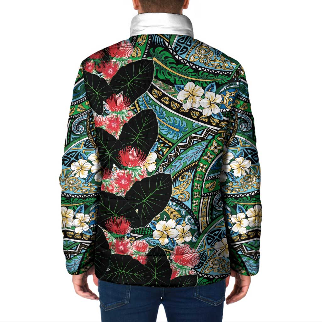 Hawaiian Taro Leaves and Ohia Lehua Padded Jacket Polynesian Tribal Art Tropical Plants Motifs Colorful LT03 - Polynesian Pride