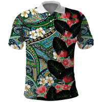 Hawaiian Taro Leaves and Ohia Lehua Polo Shirt Polynesian Tribal Art Tropical Plants Motifs Colorful LT03 Multicolor - Polynesian Pride