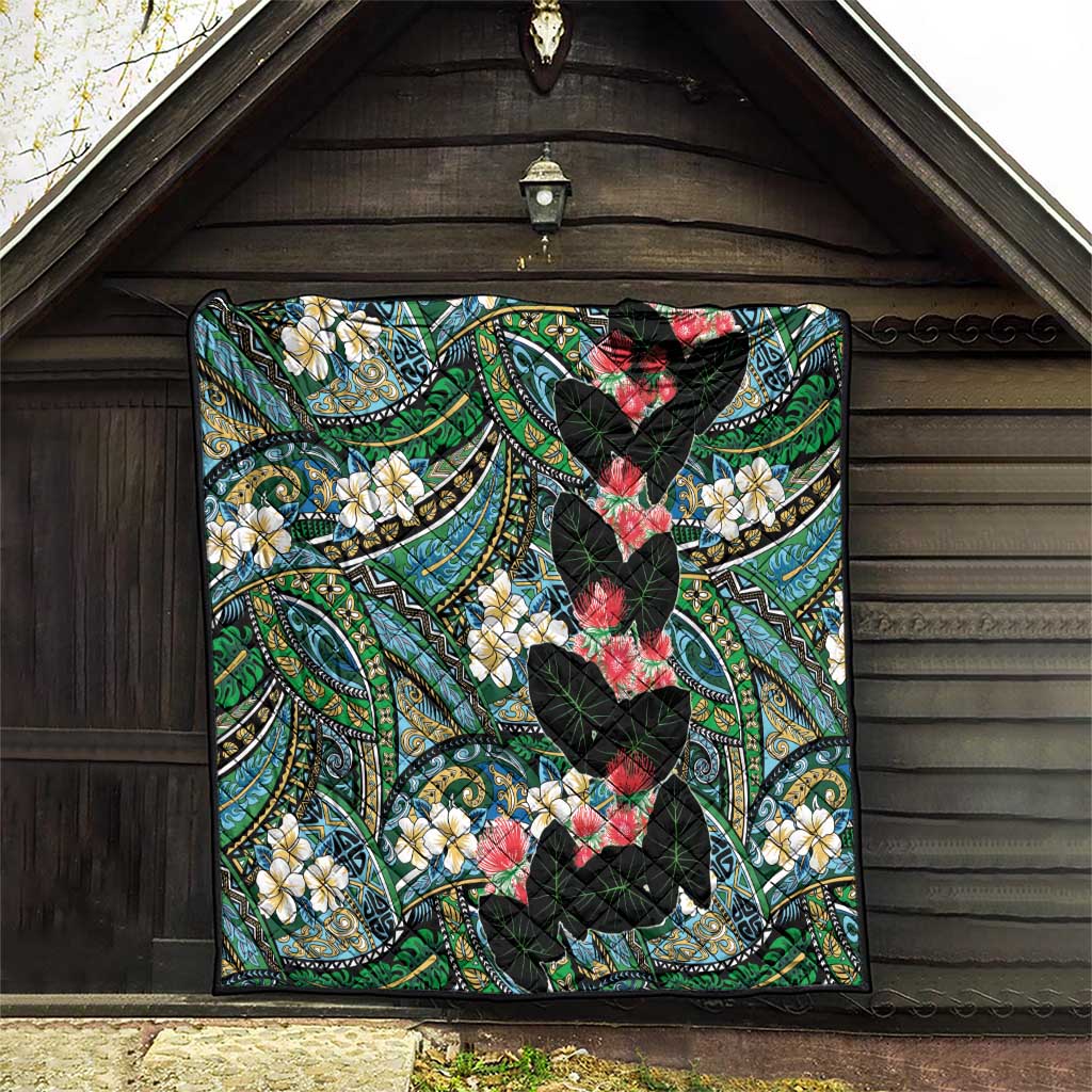 Hawaiian Taro Leaves and Ohia Lehua Quilt Polynesian Tribal Art Tropical Plants Motifs Colorful LT03 - Polynesian Pride