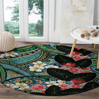 Hawaiian Taro Leaves and Ohia Lehua Round Carpet Polynesian Tribal Art Tropical Plants Motifs Colorful LT03 - Polynesian Pride