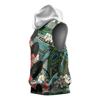 Hawaiian Taro Leaves and Ohia Lehua Sleeveless Hoodie Polynesian Tribal Art Tropical Plants Motifs Colorful LT03 - Polynesian Pride