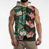 Hawaiian Taro Leaves and Ohia Lehua Sleeveless Hoodie Polynesian Tribal Art Tropical Plants Motifs Colorful LT03 - Polynesian Pride