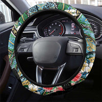 Hawaiian Taro Leaves and Ohia Lehua Steering Wheel Cover Polynesian Tribal Art Tropical Plants Motifs Colorful LT03 - Polynesian Pride
