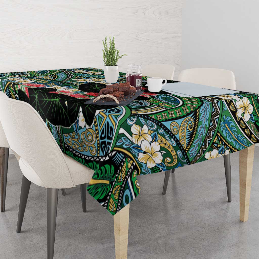 Hawaiian Taro Leaves and Ohia Lehua Tablecloth Polynesian Tribal Art Tropical Plants Motifs Colorful LT03 - Polynesian Pride