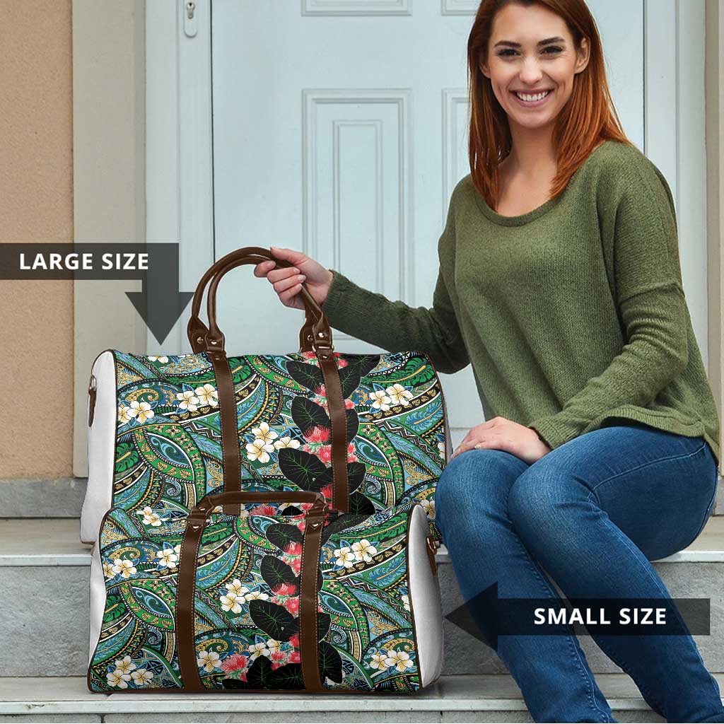 Hawaiian Taro Leaves and Ohia Lehua Travel Bag Polynesian Tribal Art Tropical Plants Motifs Colorful LT03 - Polynesian Pride