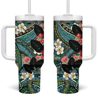 Hawaiian Taro Leaves and Ohia Lehua Tumbler With Handle Polynesian Tribal Art Tropical Plants Motifs Colorful LT03 One Size: 40 oz Multicolor - Polynesian Pride