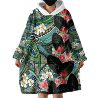 Hawaiian Taro Leaves and Ohia Lehua Wearable Blanket Hoodie Polynesian Tribal Art Tropical Plants Motifs Colorful LT03 - Polynesian Pride