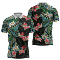 Hawaiian Taro Leaves and Ohia Lehua Zipper Polo Shirt Polynesian Tribal Art Tropical Plants Motifs Colorful LT03 - Polynesian Pride
