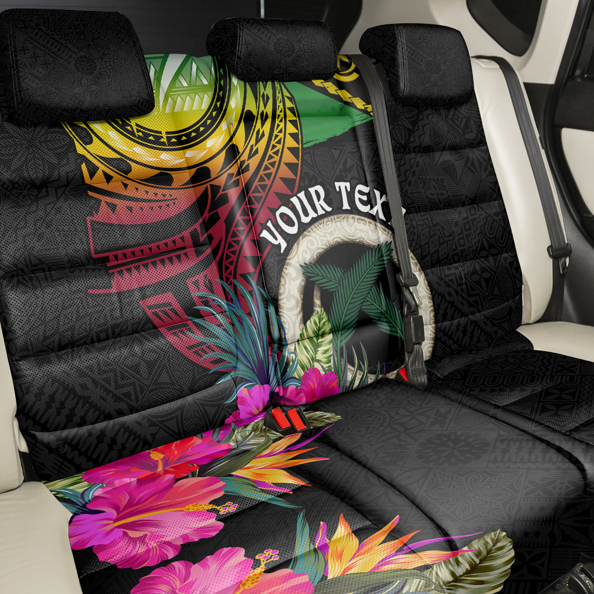 Personalised Vanuatu 44th Anniversary Back Car Seat Cover Boars Tusk Tugeta Yumi Selebretem Indipendens Dei LT03 - Polynesian Pride