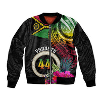 Personalised Vanuatu 44th Anniversary Bomber Jacket Boars Tusk Tugeta Yumi Selebretem Indipendens Dei LT03 Unisex Black - Polynesian Pride