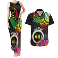 Personalised Vanuatu 44th Anniversary Couples Matching Tank Maxi Dress and Hawaiian Shirt Boars Tusk Tugeta Yumi Selebretem Indipendens Dei LT03 Black - Polynesian Pride