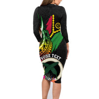 Personalised Vanuatu 44th Anniversary Family Matching Long Sleeve Bodycon Dress and Hawaiian Shirt Boars Tusk Tugeta Yumi Selebretem Indipendens Dei LT03 - Polynesian Pride