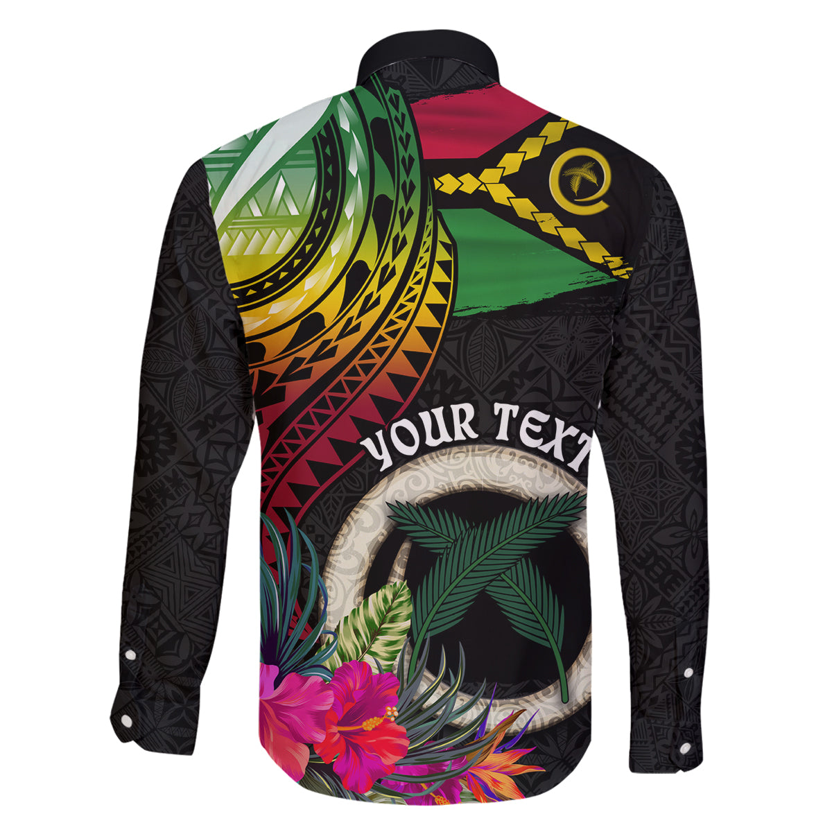 Personalised Vanuatu 44th Anniversary Family Matching Off Shoulder Short Dress and Hawaiian Shirt Boars Tusk Tugeta Yumi Selebretem Indipendens Dei LT03 - Polynesian Pride
