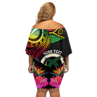 Personalised Vanuatu 44th Anniversary Family Matching Off Shoulder Short Dress and Hawaiian Shirt Boars Tusk Tugeta Yumi Selebretem Indipendens Dei LT03 - Polynesian Pride
