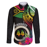 Personalised Vanuatu 44th Anniversary Family Matching Puletasi and Hawaiian Shirt Boars Tusk Tugeta Yumi Selebretem Indipendens Dei LT03 Dad's Shirt - Long Sleeve Black - Polynesian Pride