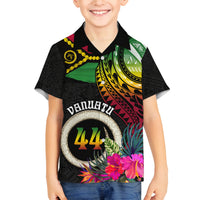 Personalised Vanuatu 44th Anniversary Family Matching Puletasi and Hawaiian Shirt Boars Tusk Tugeta Yumi Selebretem Indipendens Dei LT03 Son's Shirt Black - Polynesian Pride