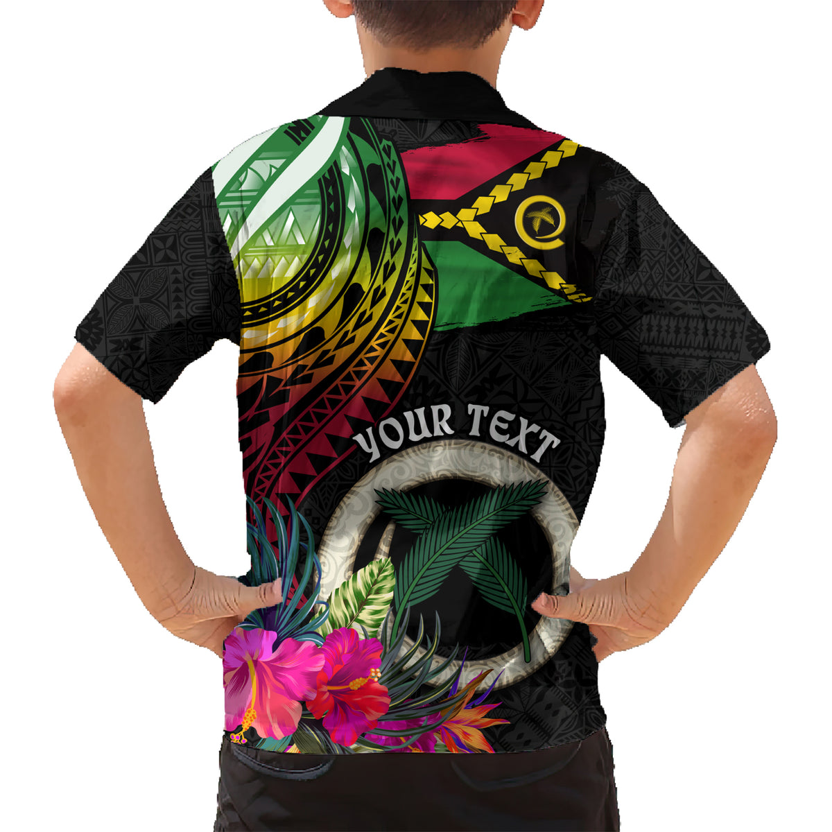 Personalised Vanuatu 44th Anniversary Family Matching Short Sleeve Bodycon Dress and Hawaiian Shirt Boars Tusk Tugeta Yumi Selebretem Indipendens Dei LT03 - Polynesian Pride