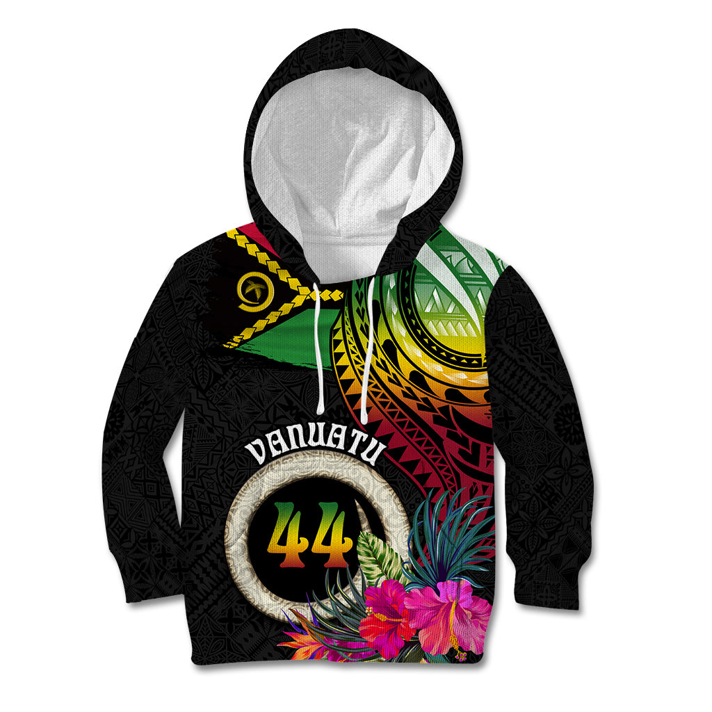 Personalised Vanuatu 44th Anniversary Kid Hoodie Boars Tusk Tugeta Yumi Selebretem Indipendens Dei LT03 Hoodie Black - Polynesian Pride