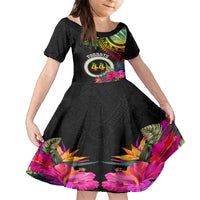 Personalised Vanuatu 44th Anniversary Kid Short Sleeve Dress Boars Tusk Tugeta Yumi Selebretem Indipendens Dei LT03 KID Black - Polynesian Pride