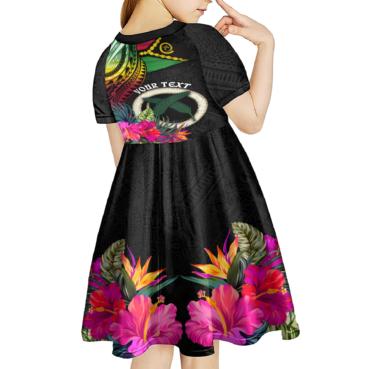 Personalised Vanuatu 44th Anniversary Kid Short Sleeve Dress Boars Tusk Tugeta Yumi Selebretem Indipendens Dei LT03 - Polynesian Pride