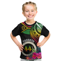Personalised Vanuatu 44th Anniversary Kid T Shirt Boars Tusk Tugeta Yumi Selebretem Indipendens Dei LT03 Black - Polynesian Pride