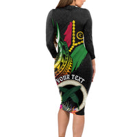 Personalised Vanuatu 44th Anniversary Long Sleeve Bodycon Dress Boars Tusk Tugeta Yumi Selebretem Indipendens Dei LT03 - Polynesian Pride