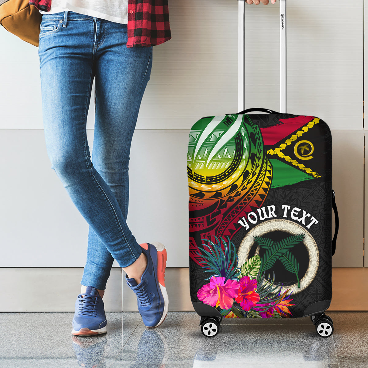 Personalised Vanuatu 44th Anniversary Luggage Cover Boars Tusk Tugeta Yumi Selebretem Indipendens Dei LT03 - Polynesian Pride