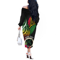 Personalised Vanuatu 44th Anniversary Off The Shoulder Long Sleeve Dress Boars Tusk Tugeta Yumi Selebretem Indipendens Dei LT03 - Polynesian Pride