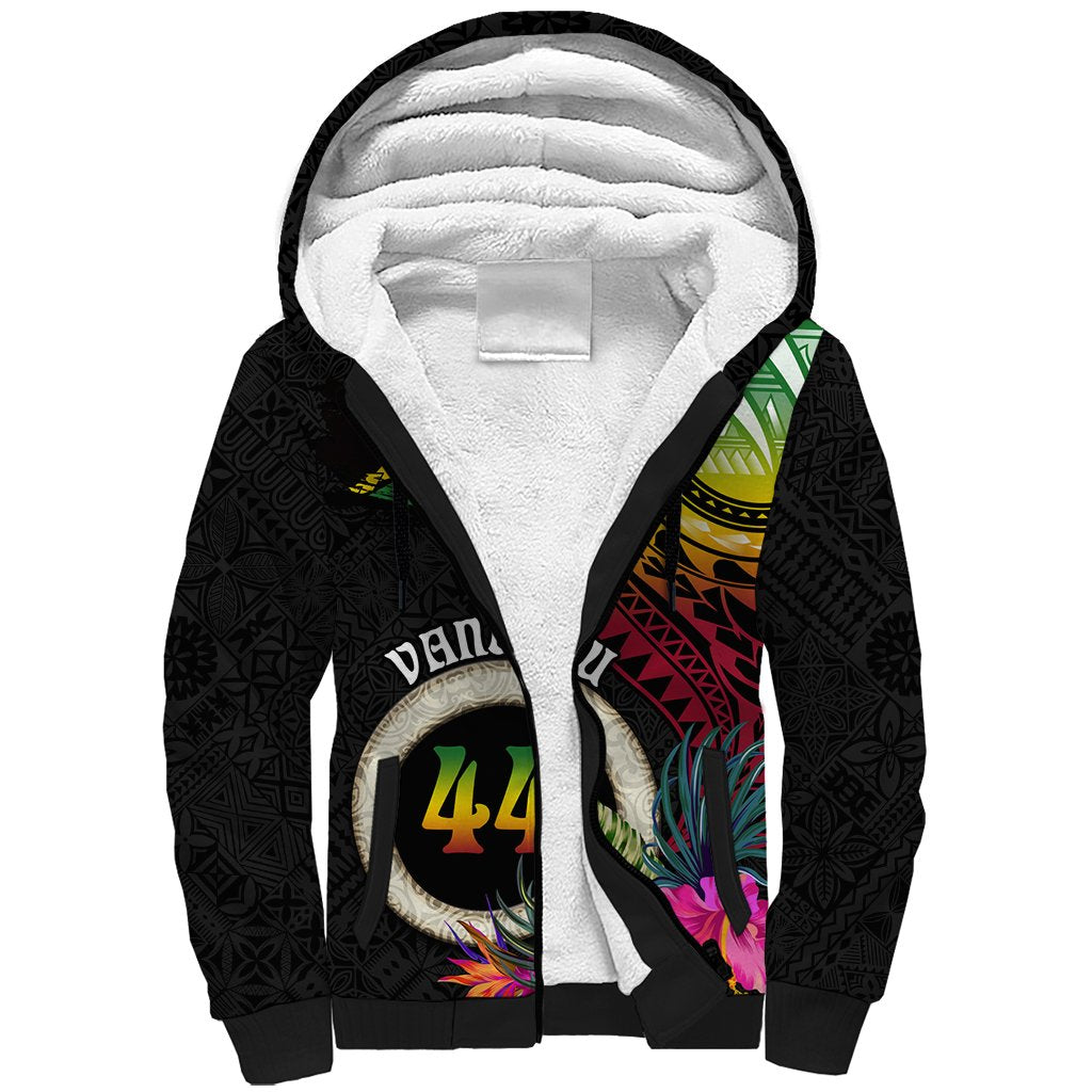 Personalised Vanuatu 44th Anniversary Sherpa Hoodie Boars Tusk Tugeta Yumi Selebretem Indipendens Dei LT03 Unisex Black - Polynesian Pride