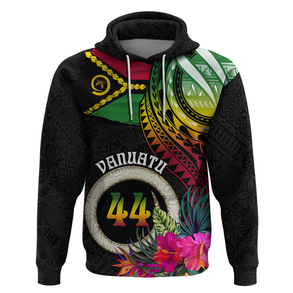 Personalised Vanuatu 44th Anniversary Zip Hoodie Boars Tusk Tugeta Yumi Selebretem Indipendens Dei LT03 Pullover Hoodie Black - Polynesian Pride