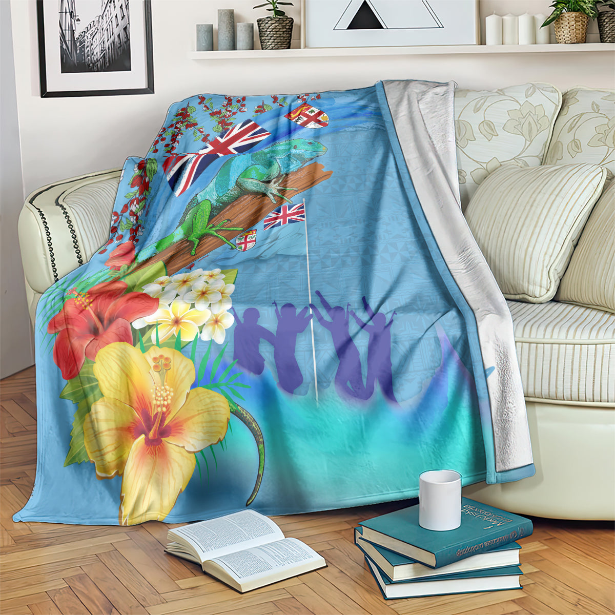 Fiji Day Blanket Tagimoucia Flower and Melanesia Pattern LT03 Blue - Polynesian Pride