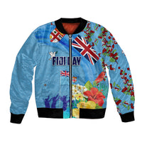 Fiji Day Bomber Jacket Tagimoucia Flower and Melanesia Pattern LT03 Unisex Blue - Polynesian Pride