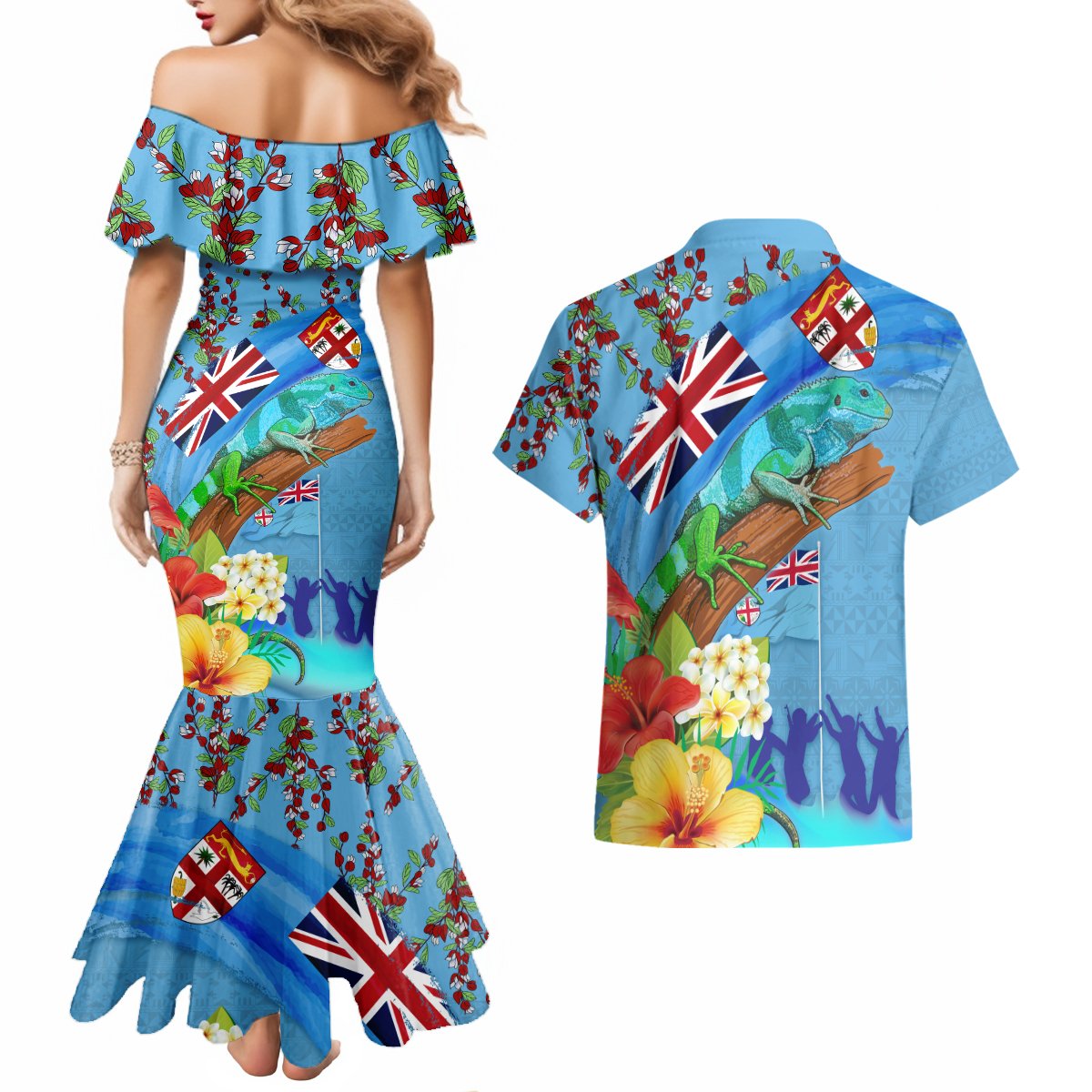 Fiji Day Couples Matching Mermaid Dress and Hawaiian Shirt Tagimoucia Flower and Melanesia Pattern LT03 - Polynesian Pride