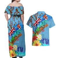 Fiji Day Couples Matching Off Shoulder Maxi Dress and Hawaiian Shirt Tagimoucia Flower and Melanesia Pattern LT03 - Polynesian Pride