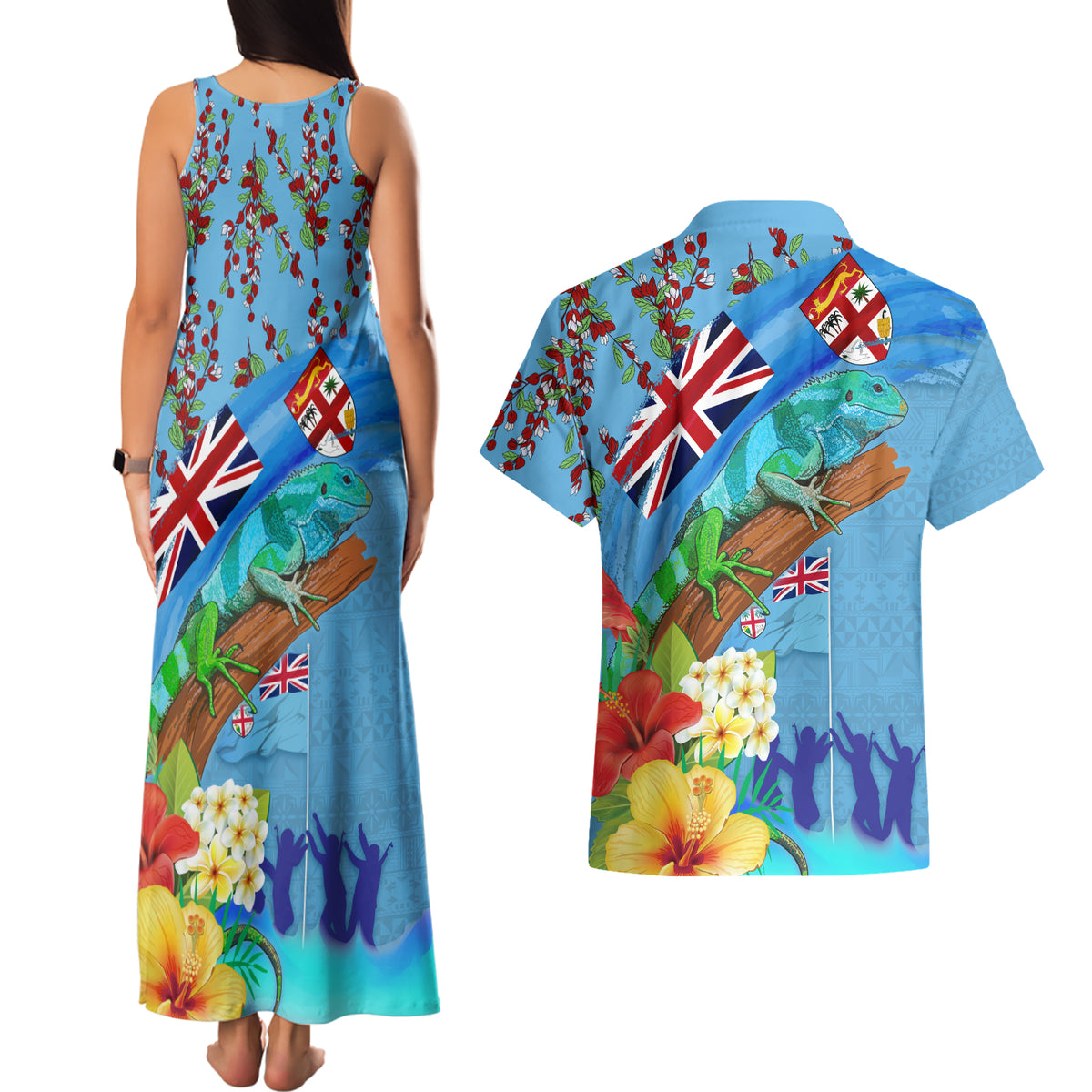 Fiji Day Couples Matching Tank Maxi Dress and Hawaiian Shirt Tagimoucia Flower and Melanesia Pattern LT03 - Polynesian Pride