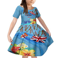 Fiji Day Family Matching Mermaid Dress and Hawaiian Shirt Tagimoucia Flower and Melanesia Pattern LT03 Daughter's Dress Blue - Polynesian Pride