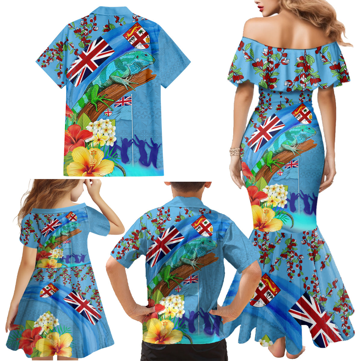 Fiji Day Family Matching Mermaid Dress and Hawaiian Shirt Tagimoucia Flower and Melanesia Pattern LT03 - Polynesian Pride