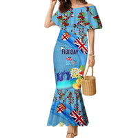 Fiji Day Family Matching Mermaid Dress and Hawaiian Shirt Tagimoucia Flower and Melanesia Pattern LT03 Mom's Dress Blue - Polynesian Pride