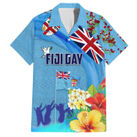 Fiji Day Family Matching Off Shoulder Maxi Dress and Hawaiian Shirt Tagimoucia Flower and Melanesia Pattern LT03 Dad's Shirt - Short Sleeve Blue - Polynesian Pride