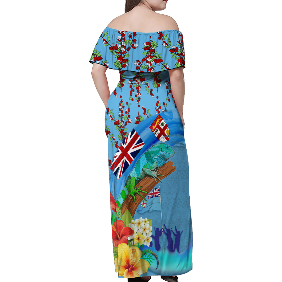 Fiji Day Family Matching Off Shoulder Maxi Dress and Hawaiian Shirt Tagimoucia Flower and Melanesia Pattern LT03 - Polynesian Pride