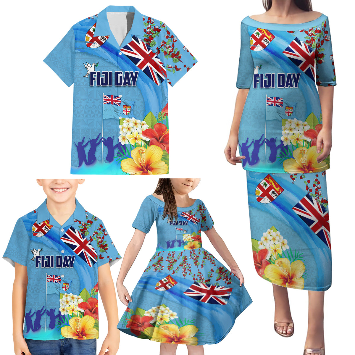 Fiji Day Family Matching Puletasi and Hawaiian Shirt Tagimoucia Flower and Melanesia Pattern LT03 - Polynesian Pride