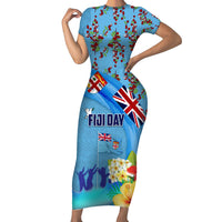 Fiji Day Family Matching Short Sleeve Bodycon Dress and Hawaiian Shirt Tagimoucia Flower and Melanesia Pattern LT03 Mom's Dress Blue - Polynesian Pride